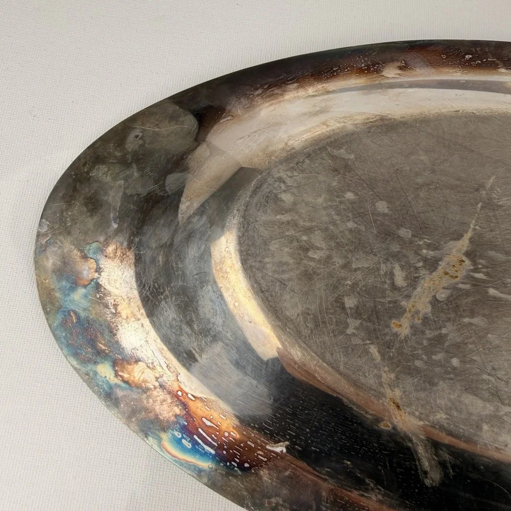 Vintage Silver Plated‎ Oval Serving Tray Rose Rim Victorian Style 13